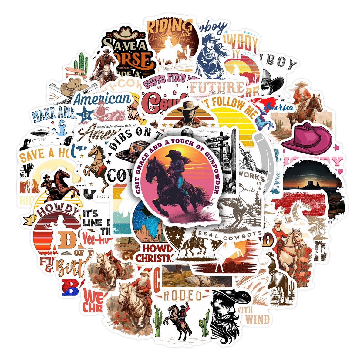 50 Retro Western Cowboy Creative Stickers for Scrapbooking, Luggage, Notebooks, and Fridge Decoration None