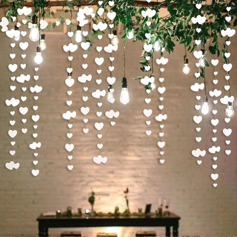 Durable 4m Hanging Love Streamer Romantic Paper Heart Shape String Reusable Glitter Valentines Day Decoration Garland Engagement