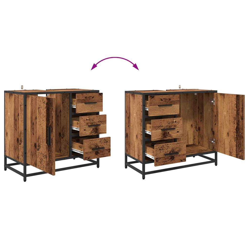 Bathroom Furniture Set with Drawers 3 Pcs Reclaimed Wood Effect Particleboard