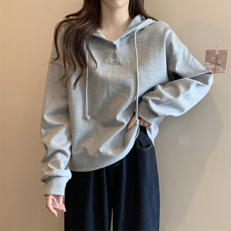 Women's Fashion Casual Spring Autumn Solid Color Print Long Sleeve Hooded Blouses & Shirts