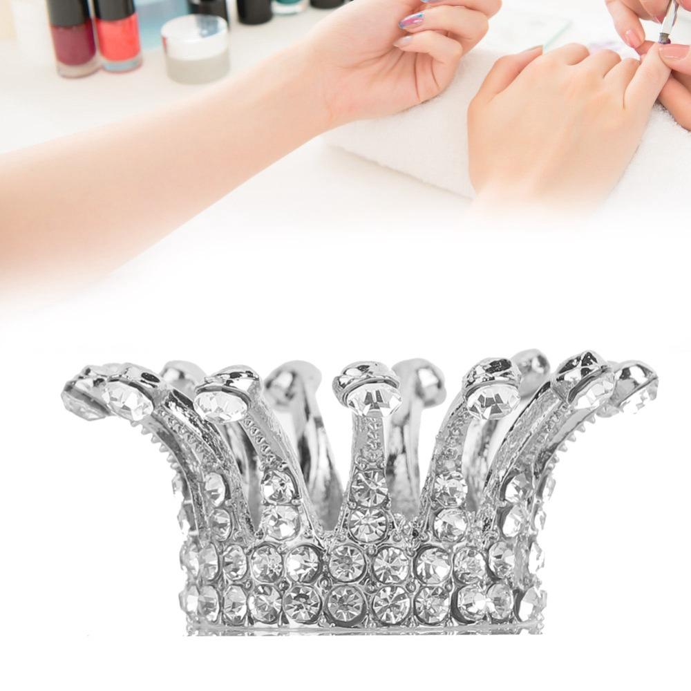 Gilt Painted Crown Design Nail Art Brush Holder Alloy Rhinestone Manicure Tool Rack Home Use