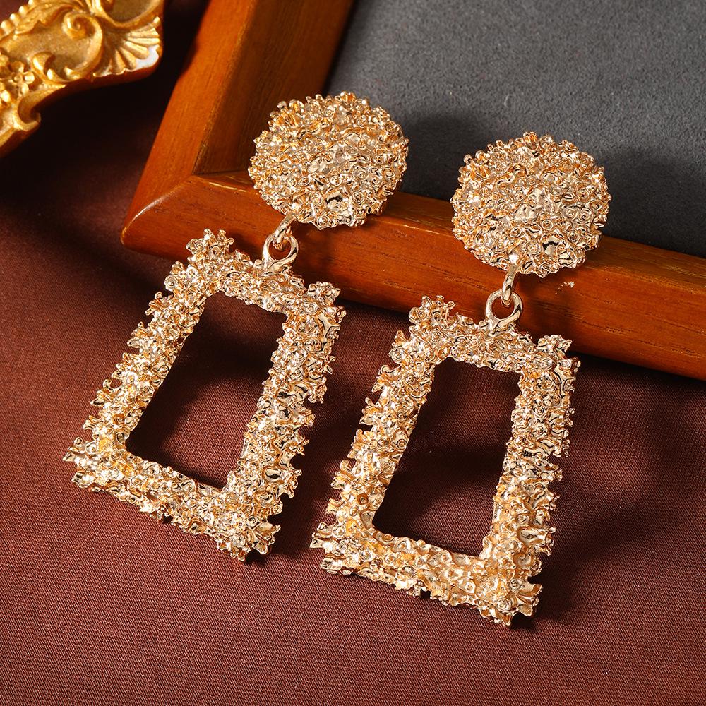Retro Metallic Geometric Alloy Earrings: Bold, Creative Design for Women