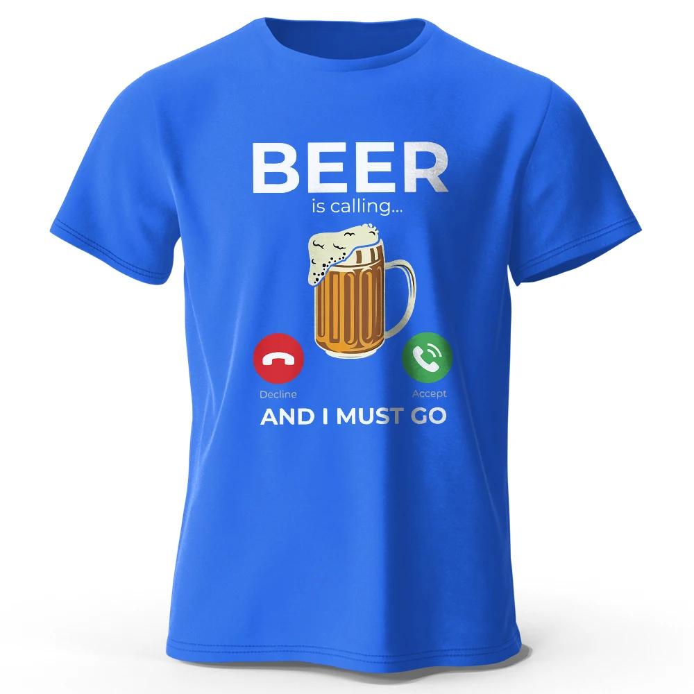 Fun slogan Web meme Beer is on the phone, I have to go printed men's T-shirt 100% cotton oversized fun graphic T-shirt Men's cas