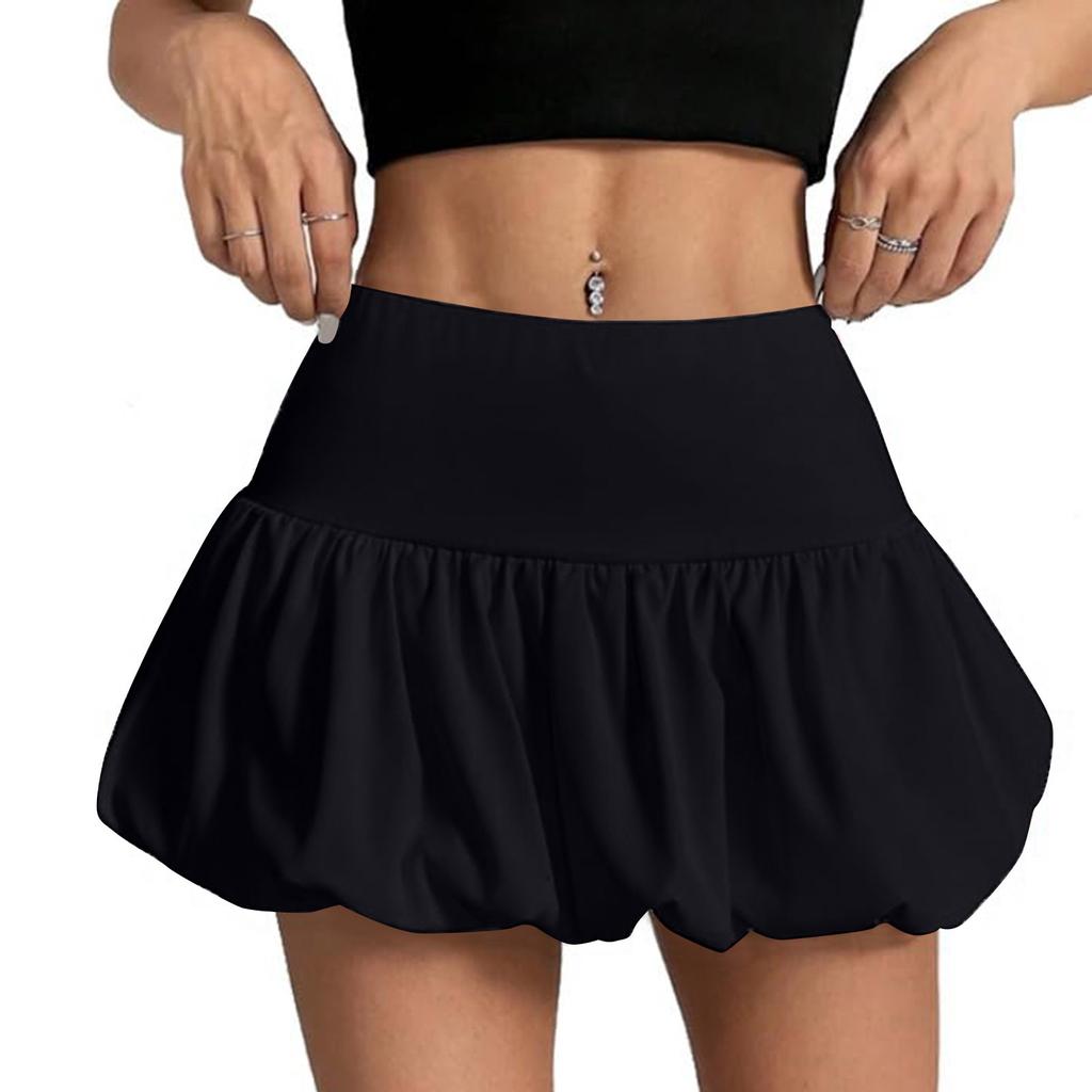 Gonna a Bolle Estiva da Donna Vita Alta Linea ad A Moda Corta con Pantaloncini Integrati