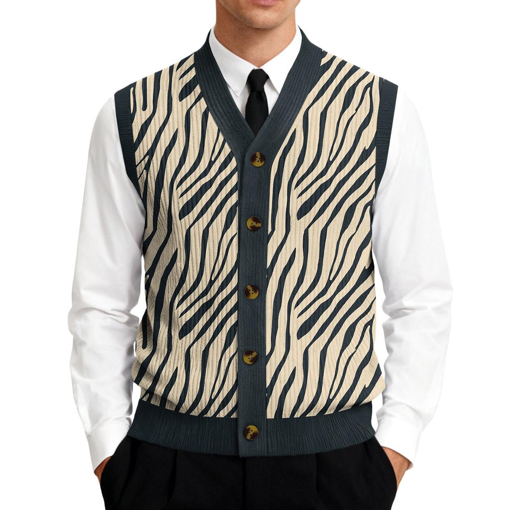 Men's V-Neck Sleeveless Knit Cardigan Vest