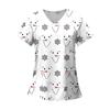 Women's Fashion Printed Short Sleeve V Neck Pattern Tops Pocket Working T-shirts