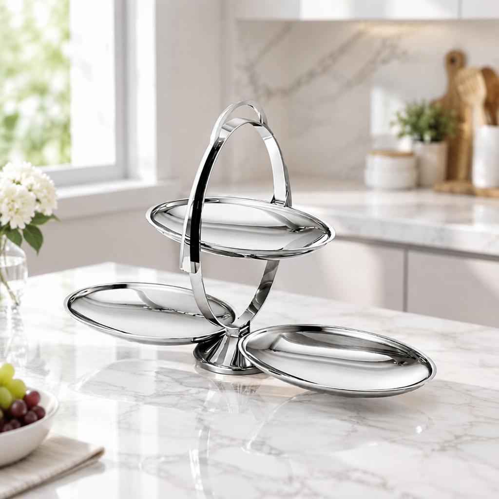 Folding Stainless Steel Serving Platter Polished Dessert Stand with