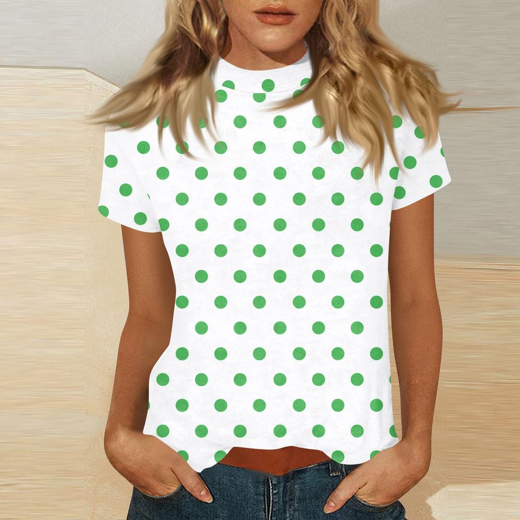 Damen Kurzarm Rundhals Gepunktetes Lässiges Lockeres T-Shirt Weiches Leichtes Bequemes Oberteil