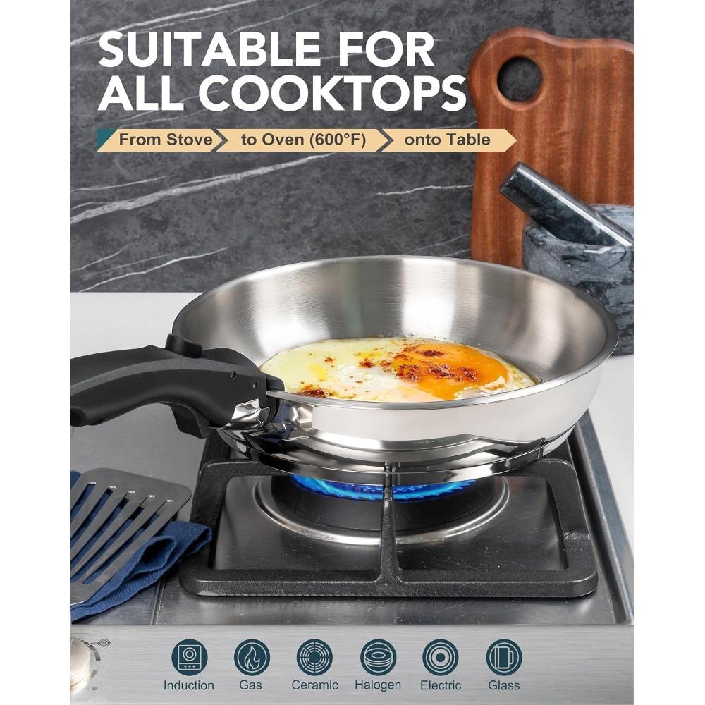 MICHELANGELO Stainless Steel Non-stick Frying Pan Set Cooking Pans with Removable Handle Triply Base Stainless Steel Pan Set