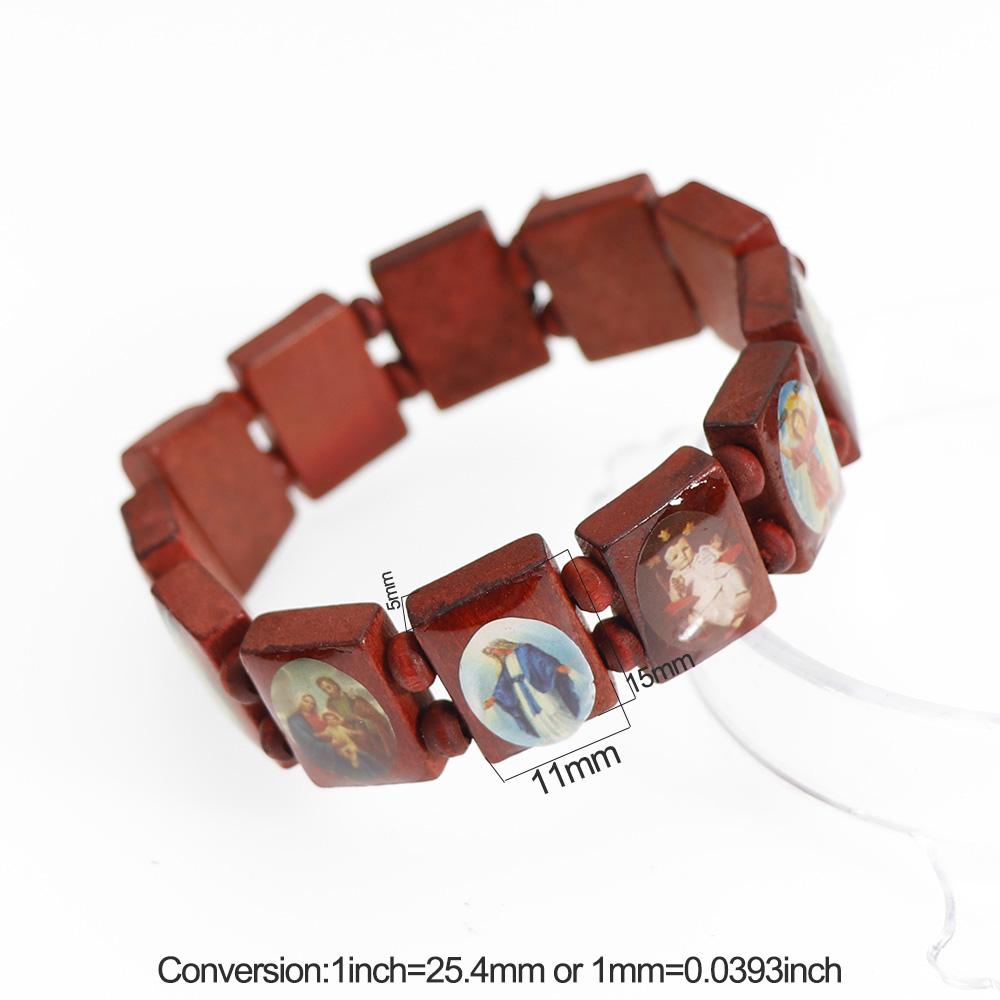 Natürliches Holz Katholischer Schmuck Jungfrau Maria Jesus Christlicher Glaube Rosenkranz Armband Religiöser Schmuck Großhandel