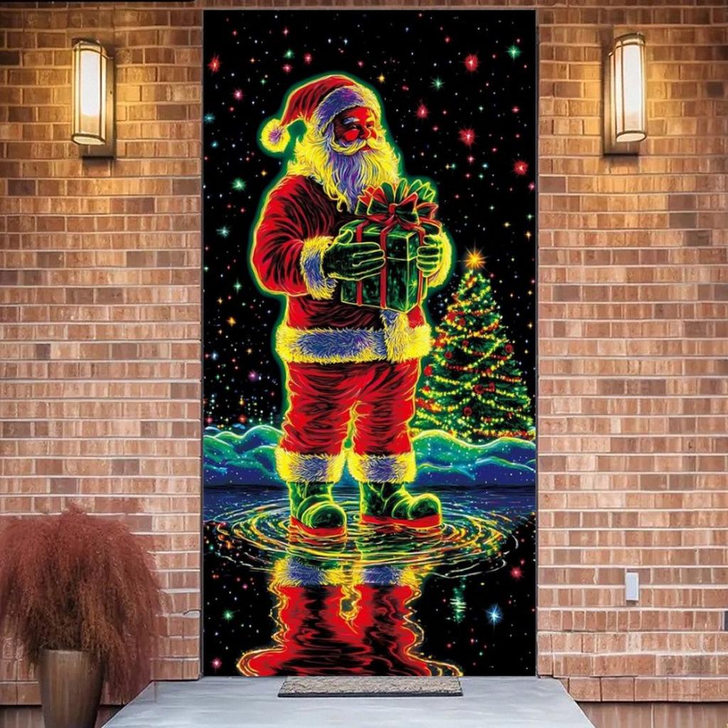 Banner/husă de ușă fluorescentă UV de Crăciun/Fundal/Decorațiune petrecere de sărbători/Pânză decorativă de Crăciun pentru agățat