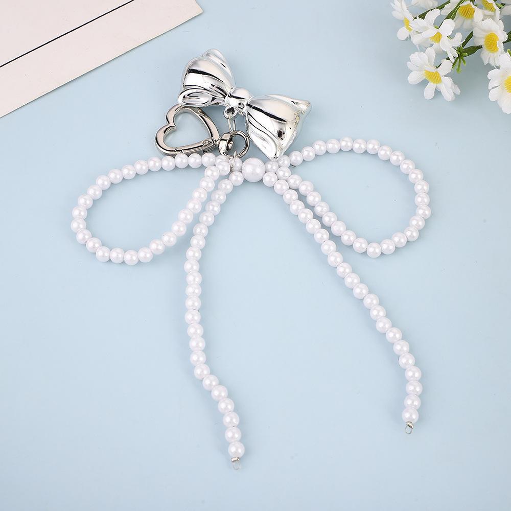 Y2K Korean Imitation Pearl Beaded Bowknot Keychain for Women Girls Bow Pendant Bag Decoration Accessories