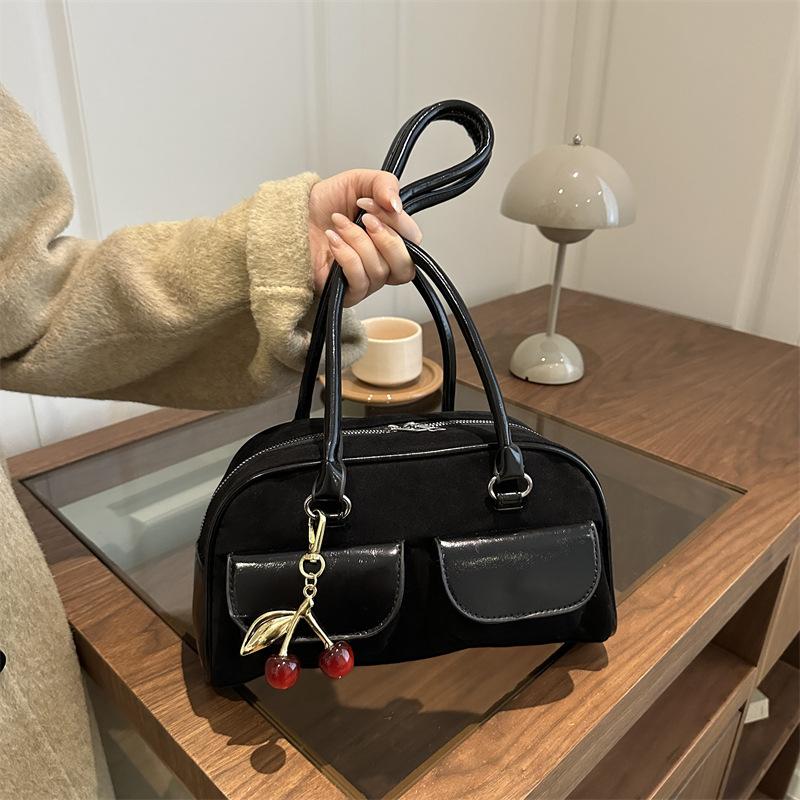 Korean version popular retro double pocket new simple large capacity casual bowling single shoulder underarm bag women