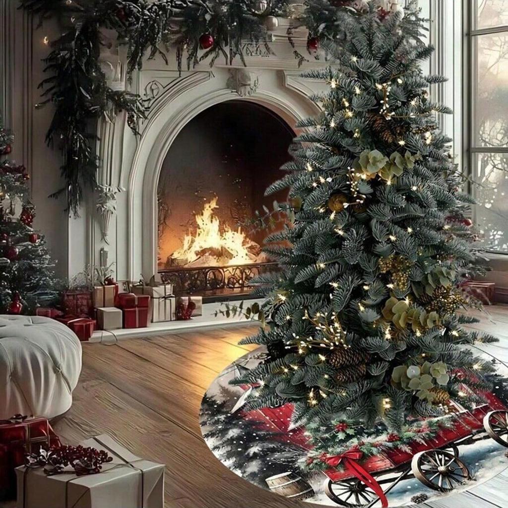 Golden Snowflake Christmas Tree Skirt With Golden Glitter Snowflake Winter Holiday Decoration Christmas Atmosphere Tree Skirt