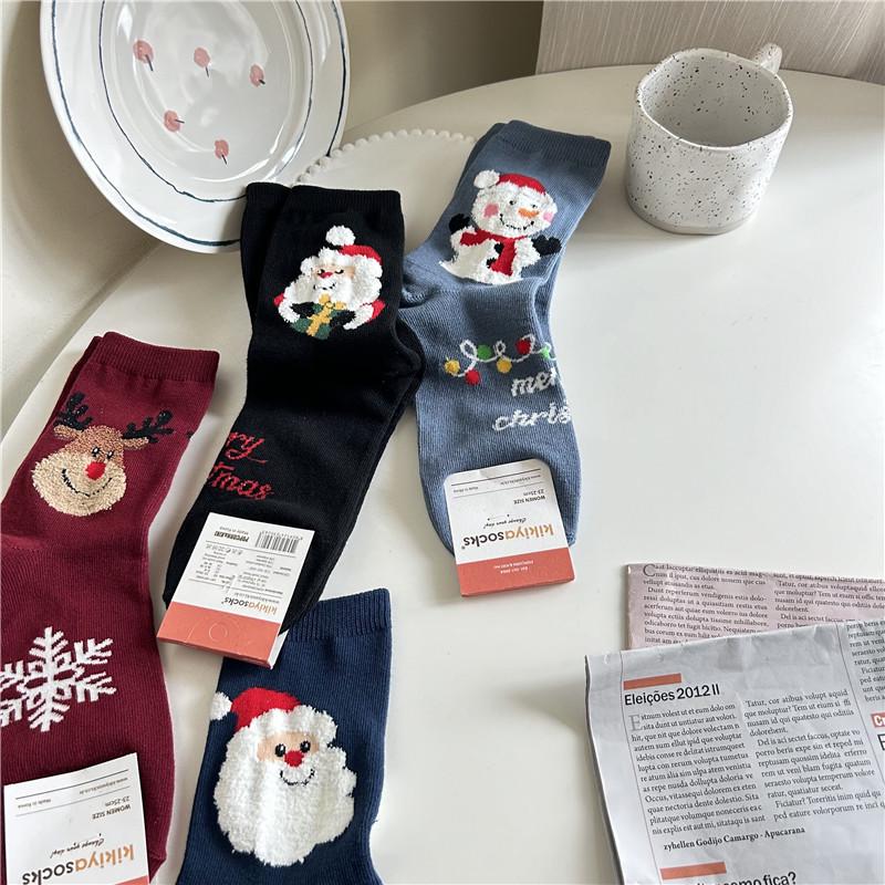 Cartoon Christmas Women's Mid-Calf Cotton Socks - Spring/Autumn/Winter by Kikiyasocks