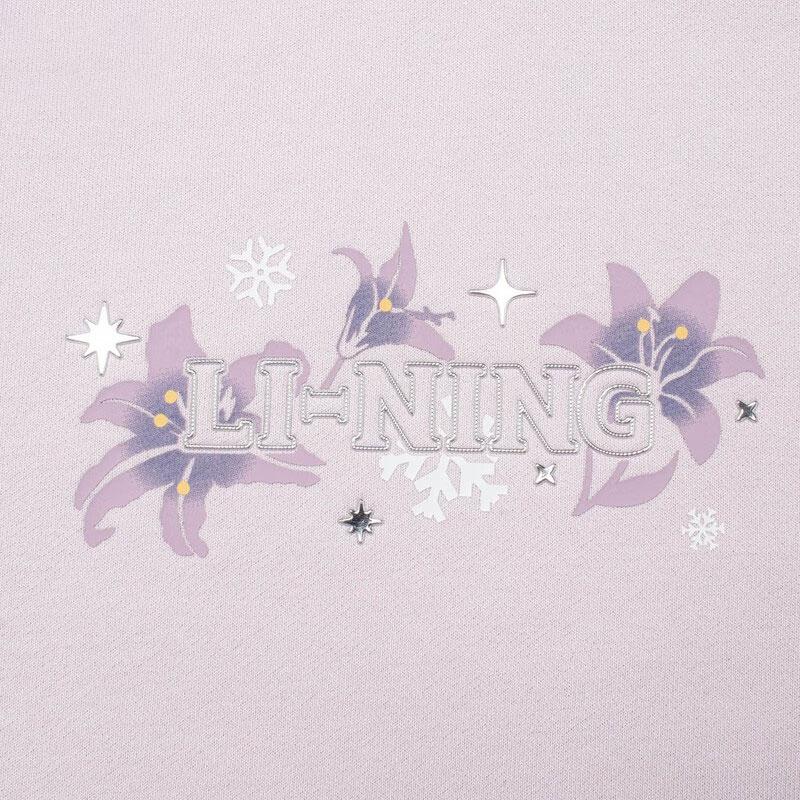 Li-Ning Floral Letter Print Loose Round Neck Pullover Sweatshirt Women Tops Lotus-Pink Purple AWDT818-4