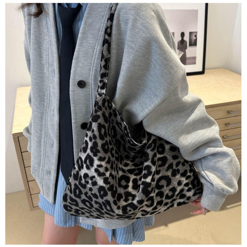 Korean Sle Large Capacity Tote Bag Canvas Single Shoulder Shoulder Bag Leopard Print Casual Bag Women's Use