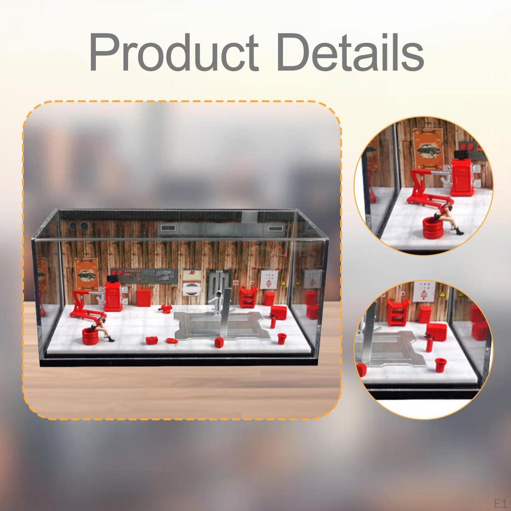 1/64 Auto Repair Shop Model Diorama Miniature,DIY Assembly,Layout Prop Collections Gift Tabletop