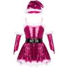 Girls Christmas Santa Dance Costume Adjustable Spaghetti Straps Sequins Leotard Dress Hat Arm Sleeves