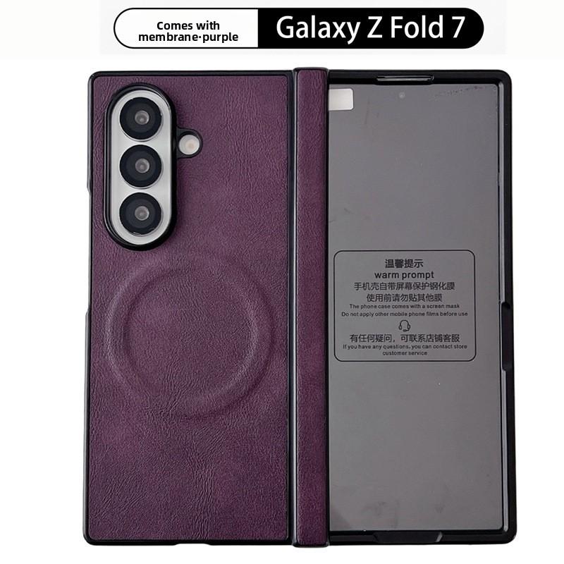 For Samsung Galaxy Z Fold 7 6 5 4 3 Fold7 Fold6 Magsafe Phone Case Film Leather Hinge Folding Wireless Charging Magnetic Cover