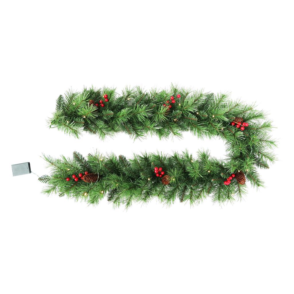 6FT Christmas Garland With Battery Powered LED String Light Merry Christmas Hanging Garland Artificial Garland Decorated with Pine Cones Berry Cluste