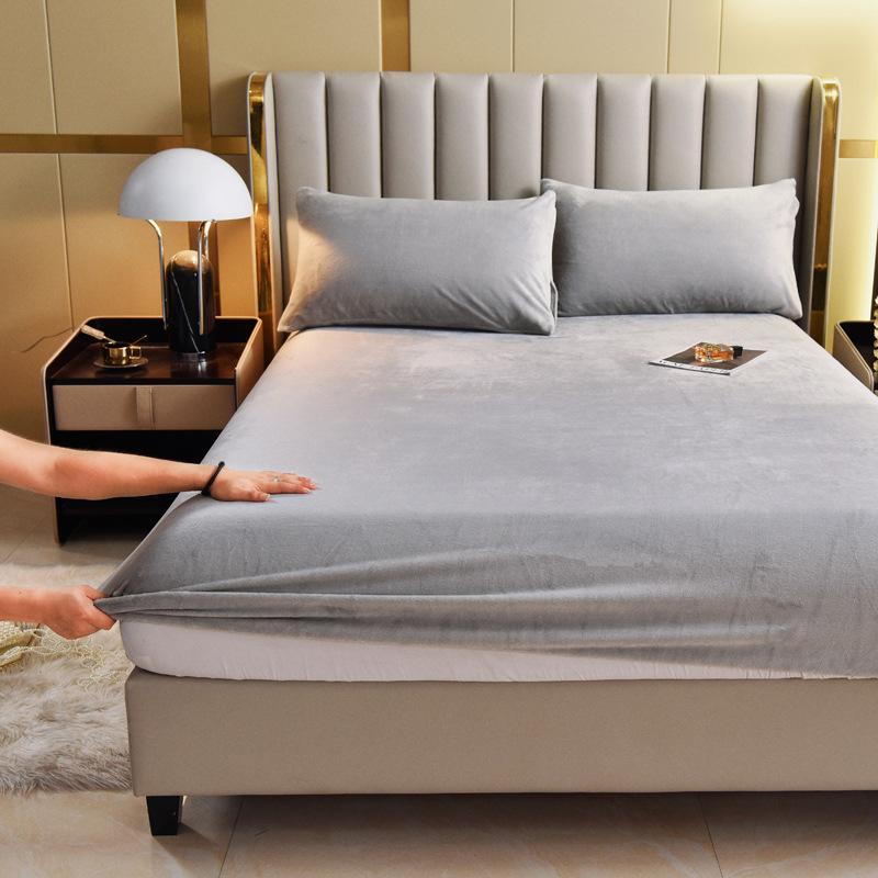 Solid Colour Soft Warm Thick Velvet Fitted Fitted Sheet Non Slip Mattress Cover Adjustable Protector Soft Bed Sheet with Elastic