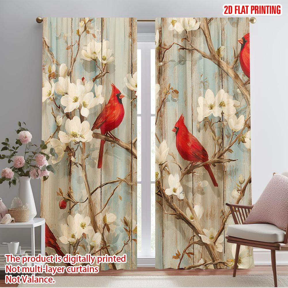 

2pcs,2D plane printing Pattern Curtains Cardinal Symphony Polyester Fabric (without rod) Decorations Inside Use for Bedroom, 52.50×116.00 CM 2pcs