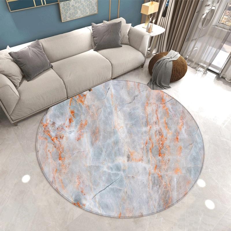 Marble Patterned Circular Carpet Bedroom Mat Dressing Room Living Room Rug Sofa Anti Slip Pad Home Decoration