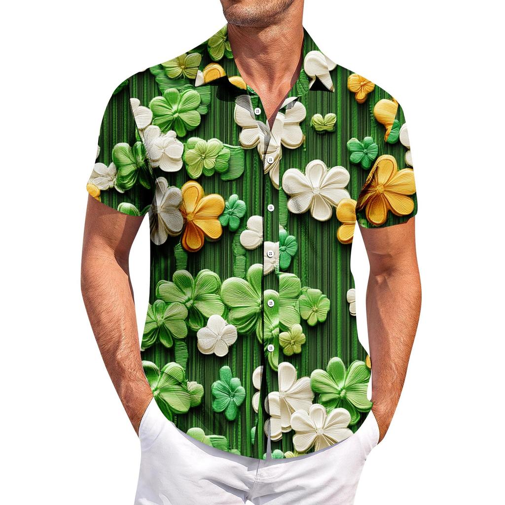 Men's Casual Short-sleeved Shirt Slim Fit Stylish Men's St. Patrick Print