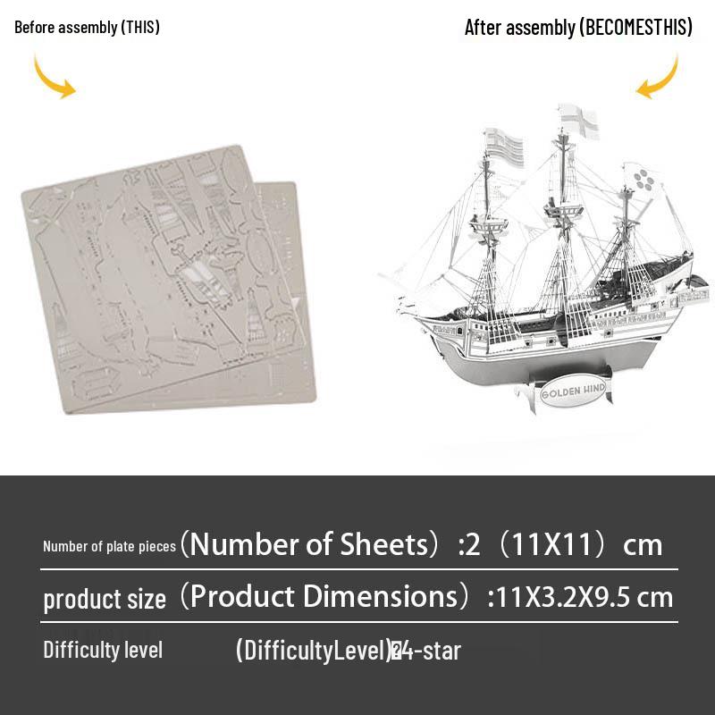 

Золотая лань Пиратский корабль Сделай сам 3D Металлический пазл - Модель игрушка из нержавеющей стали