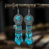 Bohemian Ethnisch Lang Blau Acryl Kristall Wassertropfen Ohrringe für Damen Retro Temperament Geometrisch Hängende Ohrringe Schmuck
