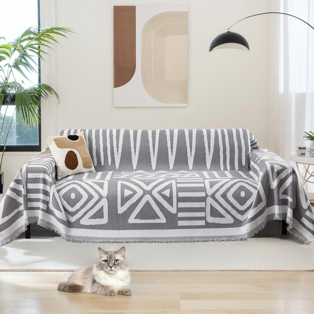 Couch Covers for Sofa Boho Sofa Covers Chenille Blanket Khaki Geometric Rhombic Diamond Couch Covers for Sectional Sofa L Shape