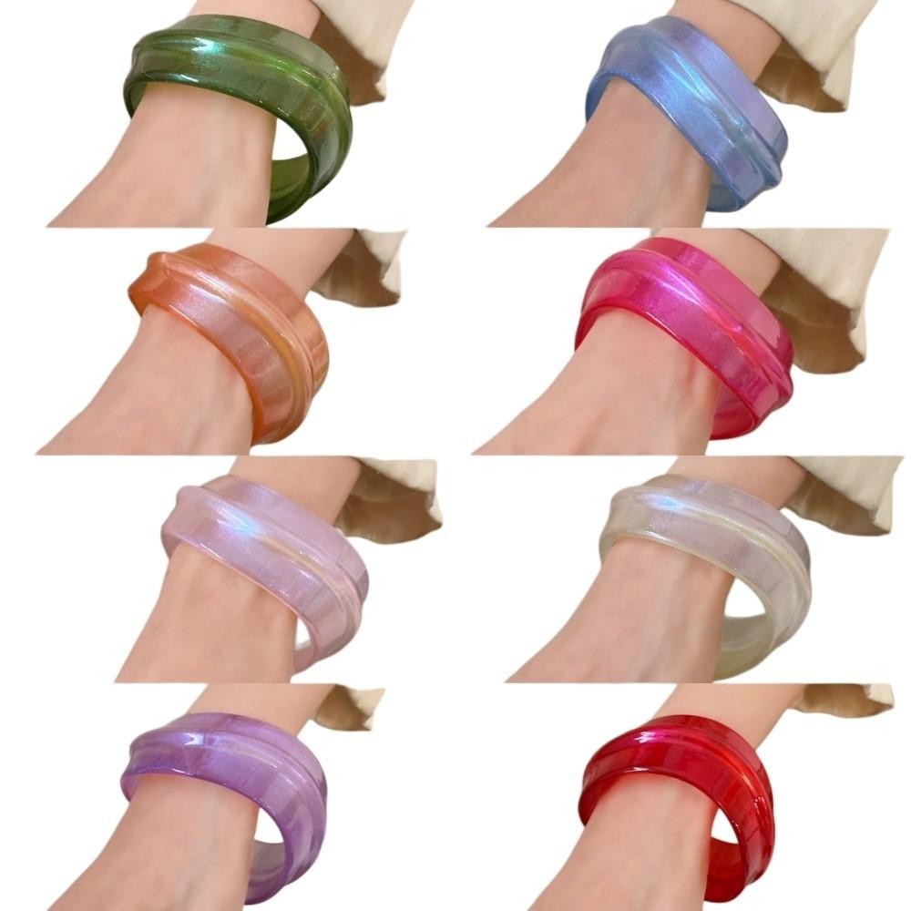 Minority Design Resin Bangle Bohemian Colorful Hand Ring Simple Irregular Wide Bracelet  Girls