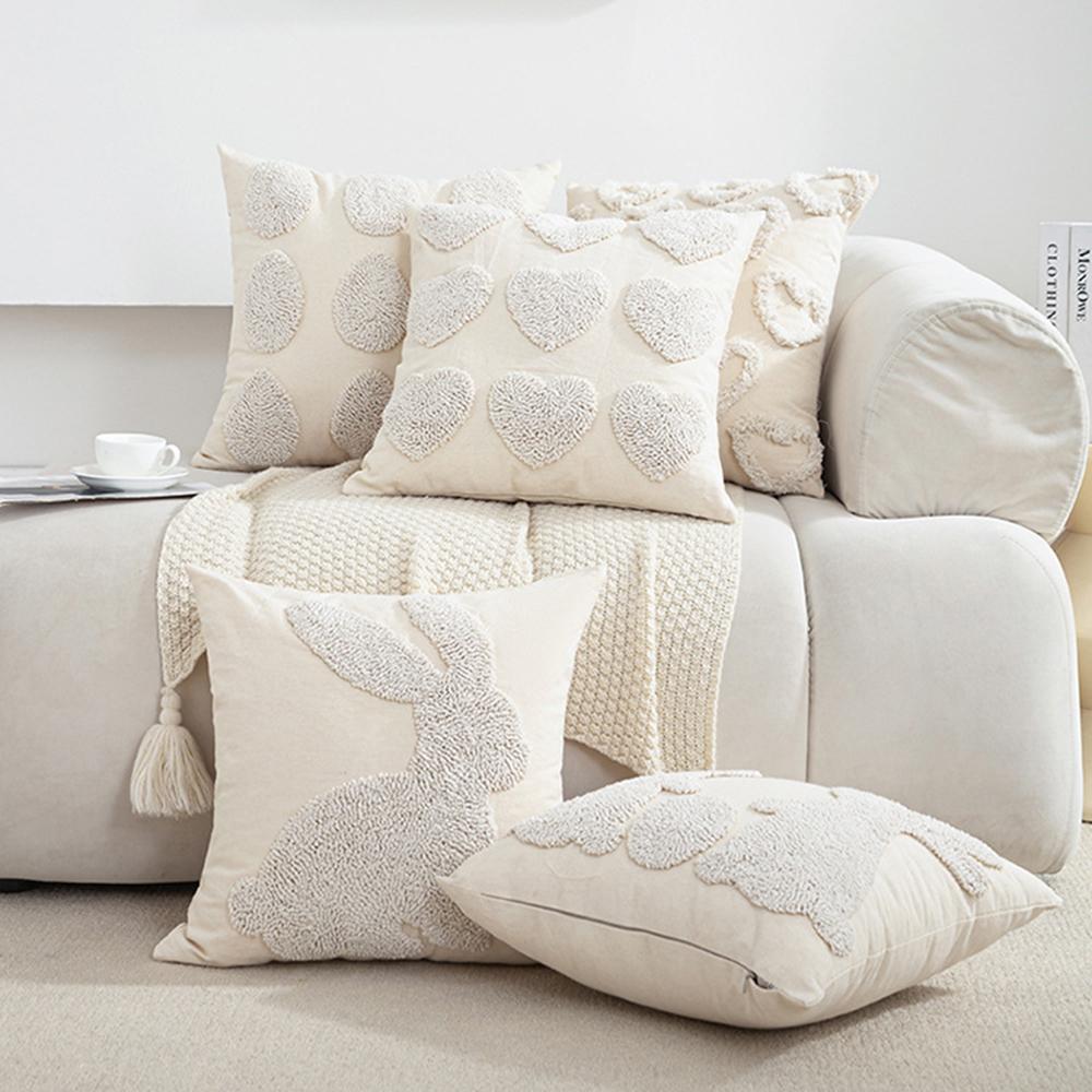 Easter Bunny Ring Embroidered Pillowcase Cojines Cartoon Embroidered Cushions Cover Decor Living Room Sofa Pillowcases 45x45cm