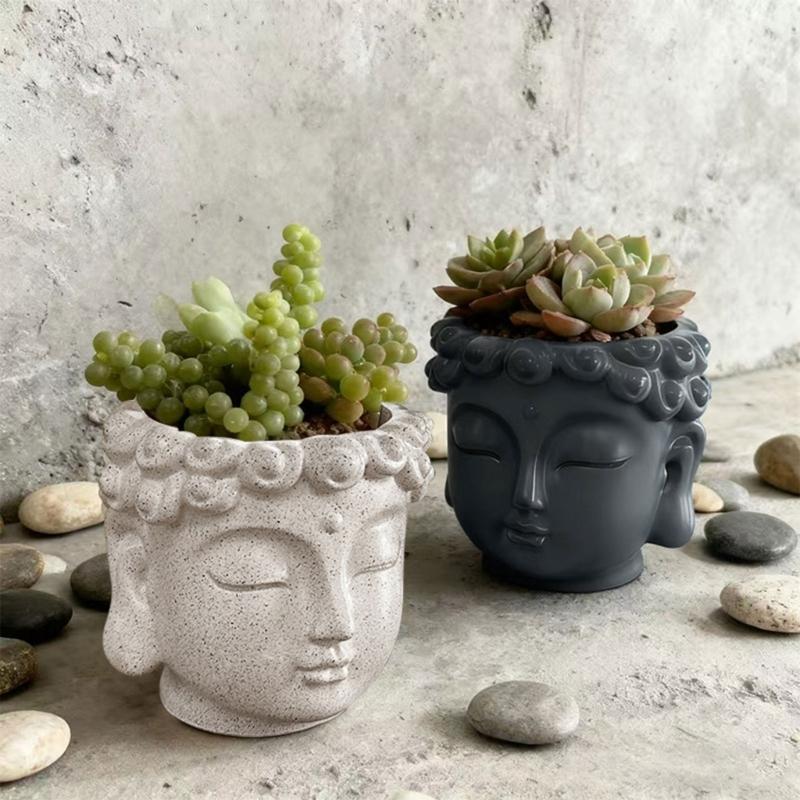 Elegant Resin Buddhas Shape Flower Pot Handcrafted Resin Buddhas Head Planter For Succulents And Desk Decoration