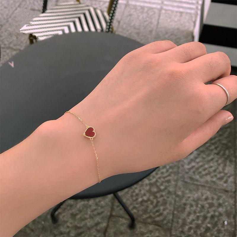925 Silver Heart-shaped Agate Bracelet Women's Summer New Simple Small Red Heart Jewelry Student Gift Party Jewelry