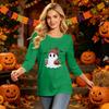 Women's Fashion Casual Halloween Print Three-Quarter Sleeve Neck Top for Fall Festive Wear