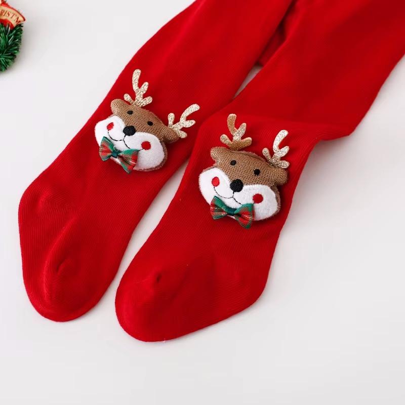 2piece/set Infant Baby Girl Tights Christmas Newborn Elk Pantyhose for Girls Cotton Red Santa Claus Knitted Girls Stockings