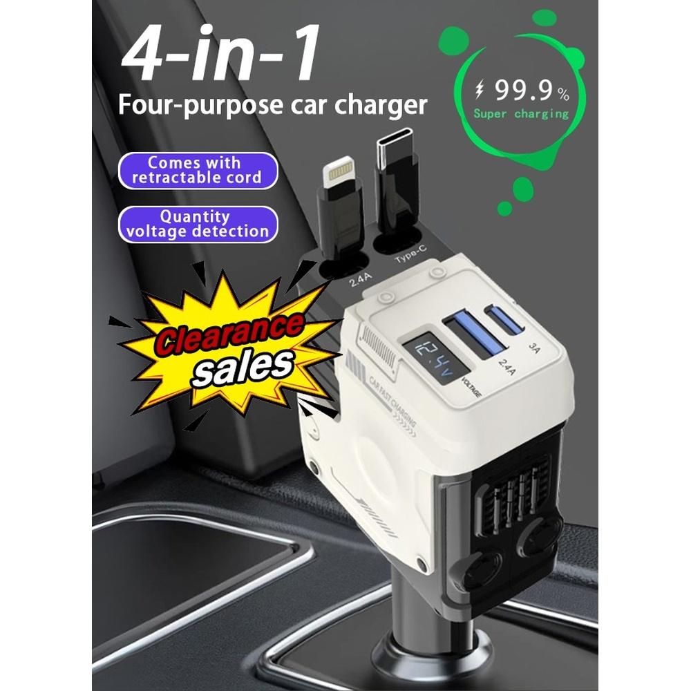 

[Clearance Sale] 12V/24V Fast Car Charger With Retractable Cable - Dual Usb-C Pd Retractable Charging Cable Fast Car Power Adapter Pd20w For Iphone T