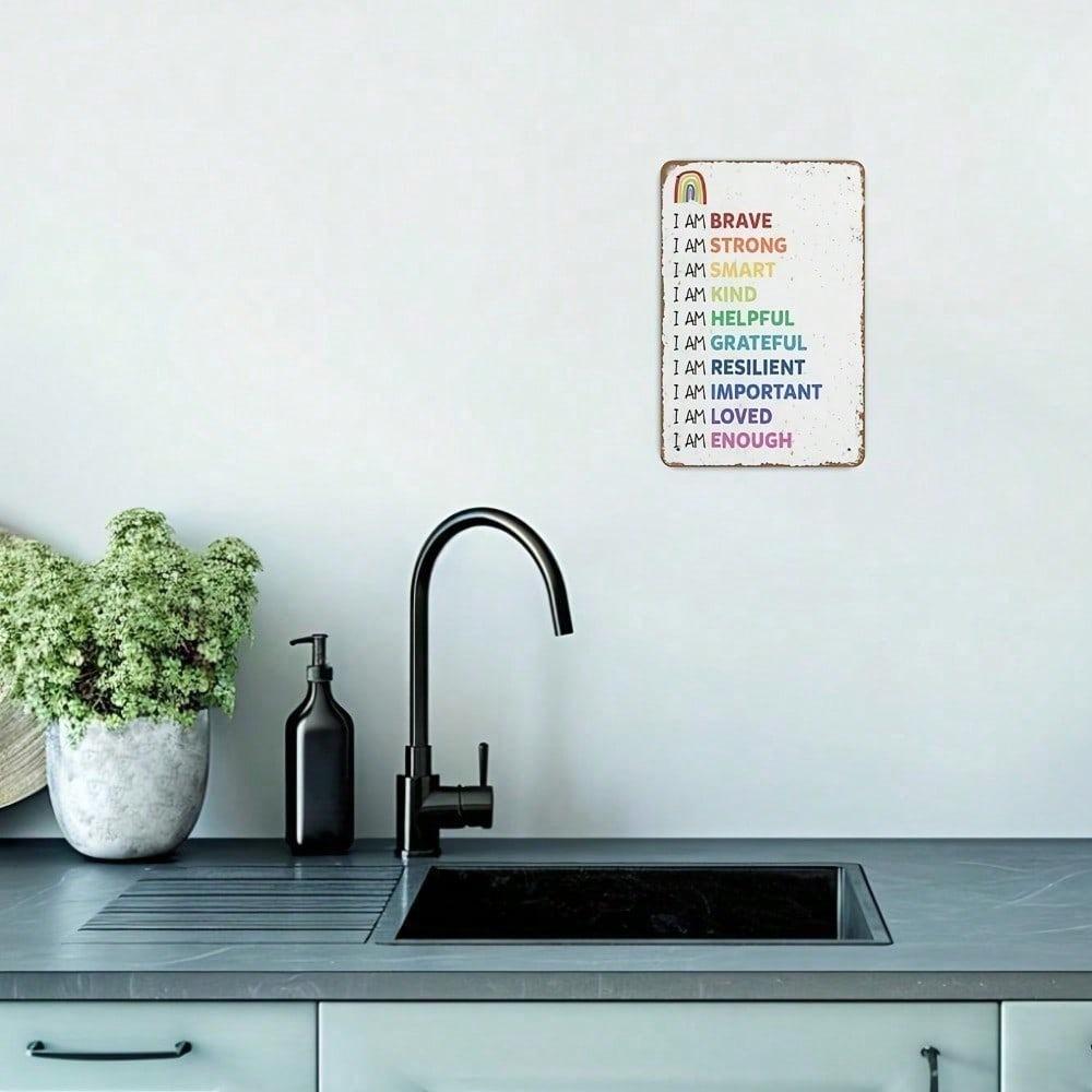 1PC Positive Affirmations Rainbow Quote Tin Sign You Are Brave Motivational Kids Self Esteem Unframed Wall Art 20x3 Inch