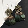 Retro Peacock Feather Fringed Earrings Women's Bohemian Fashion Elegant Temperament Versatile Long Earrings
