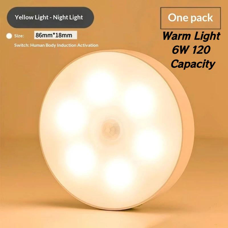 Lamp Night Light Usb Rechargeable Stick-On Sensor Light Wireless Cabinet Counter 6W Led Round Motion-Sensor Light