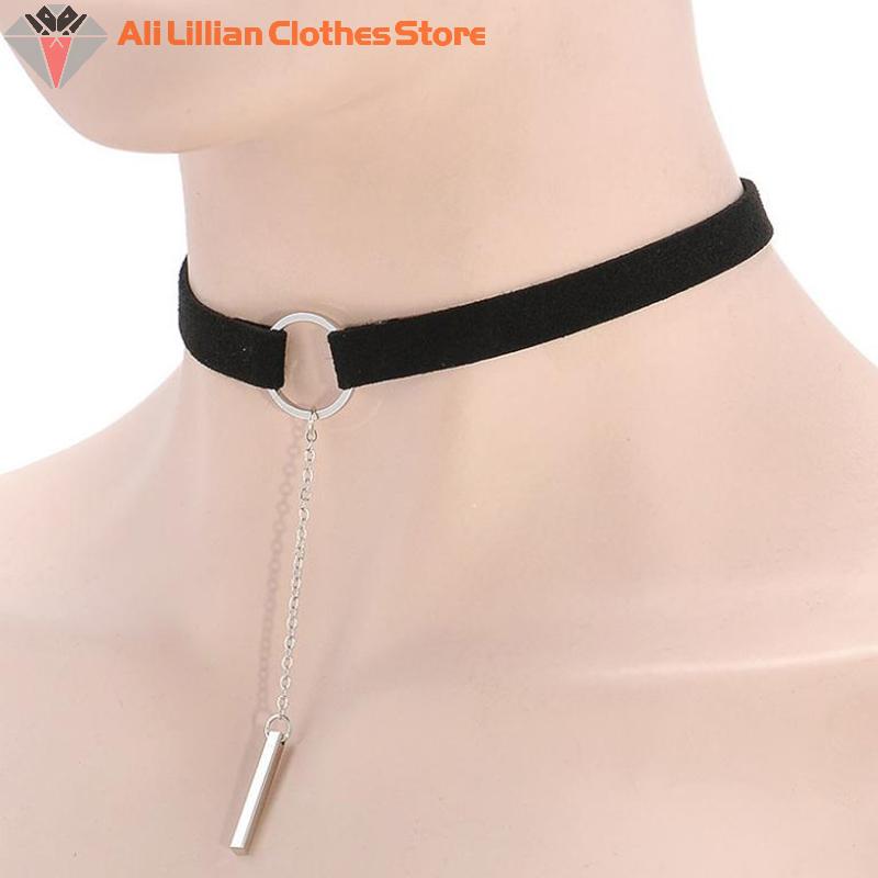 Hot Sale Fashion Punk Black Brown Leather Choker Necklace For Women Girls Geometry Round Pendant Collar Necklace Collier