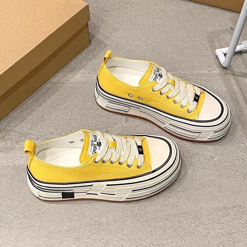 [Han Lu] Versatile trendy casual shoes In the spring of 2025, the new platform muffin shoes will increase the height of 5cm canvas shoes.