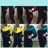 Womens Bright Yellow And Red Polyester Tracksuit Hoodies And Pants Casual Sport Wear Set