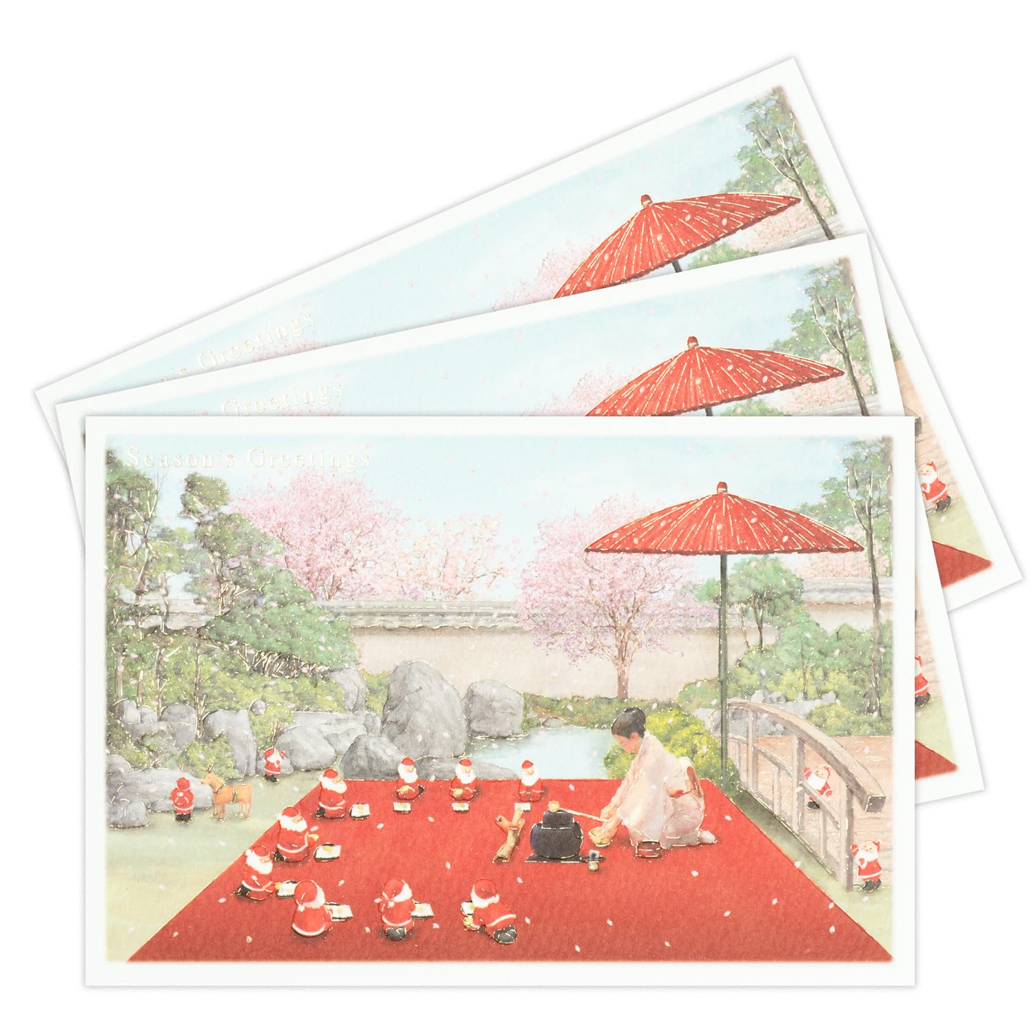 

Mini Santa Greeting Life Christmas Set of Japanese Tea Party Cards, 3, Cards, SJ-78-AM