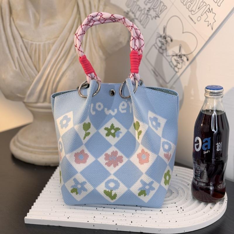 Market general knitted ring buckle bag portable work out large capacity handbag commuting small square bag storage bag