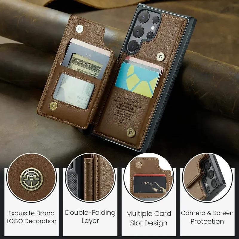 Luxury Flip Card Slot Wallet Leather Stand Case For Samsung Galaxy S25 S24 Ultra S23 FE S22 Plus S21 S20 A55  Protection Cover