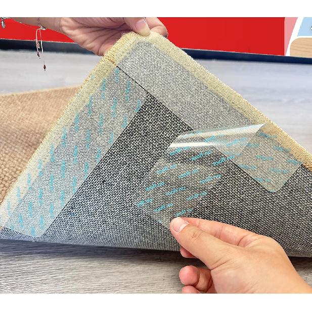 Rug Carpet Non Slip Grippers, 16Pcs Large Carpet Tape Pads Reble, Removable Strong Adhesive Without Residue, Double Sided Rug Carpet Tape Strips 8