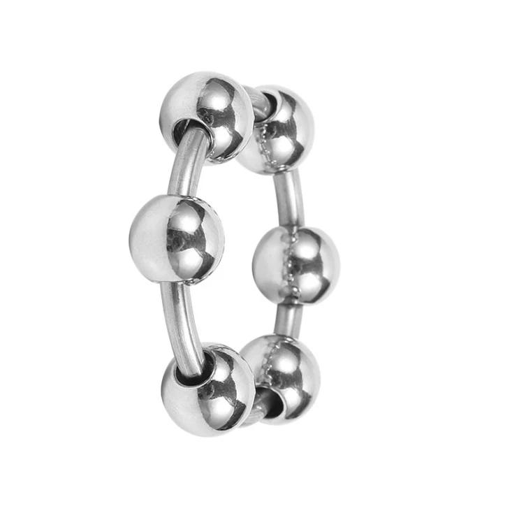 Men's Six Beads Lock Precision Sleeve Ring Stainless Steel Metal Penis Ring Sex Toys for Men Male Delay Ejaculation Cock Ring Glans Stimulator